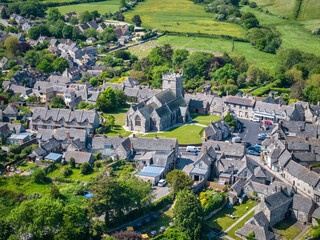 Aerial view of the small village at Corfe Castle, Dorset, England