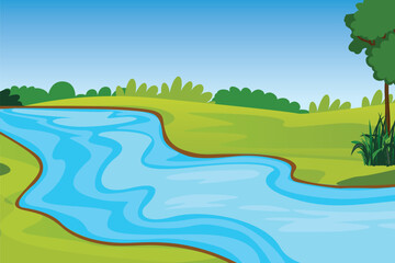 Obraz na płótnie Canvas River Scene in Landscape Illustration
