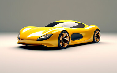 Future concept car.With a near future form, we are greeted by a stunning yellow body. Its design showcases remarkable elegance, embodying a truly modern and minimalistic style.
   Generative AI, 
