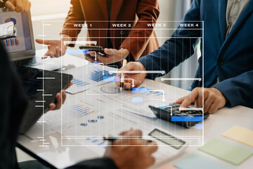 Project manager working and update tasks with milestones progress planning and Gantt chart...