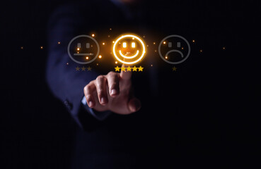 positive customer reviews Five-star. Service satisfaction survey concept	
