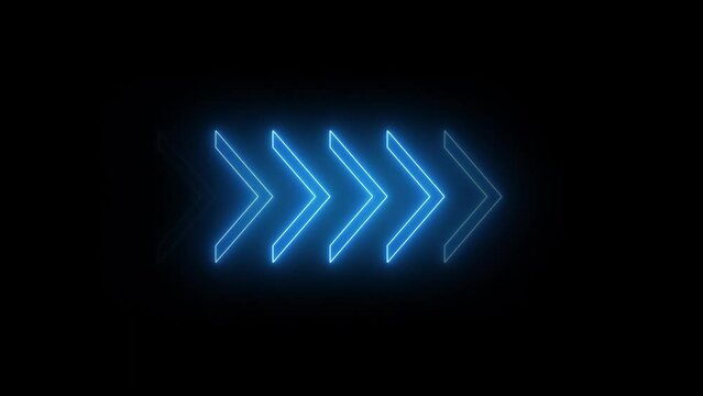 4K Animated glow neon arrow direction sign on black background video animation 4K.