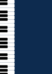 Fun simple Music concept background with piano keys. Vector illustration on isolated background. Vertical A4 sixe music poster template, flyer, banner, card. Piano day, keyboard and keys.