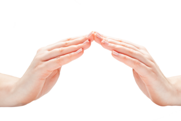 Hands in gesture of protection and care isolated on transparent white background