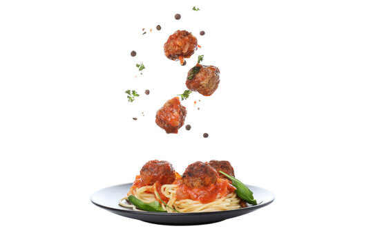 PNG, Concept of delicious food - pasta with meatballs, isolated on white background