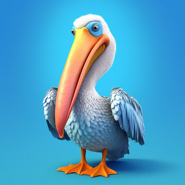 A 3d Pelican cartoon character Created with Generative Ai technology