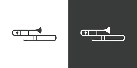 Trombone flat web icon. Tenor trombone logo design. Brass instrument simple trombone sign silhouette icon with invert color. Trombone solid black icon vector design. Musical instruments concept