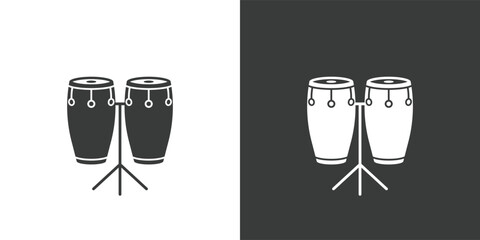 Conga drums flat web icon. Congas logo design. Percussion instrument simple pair of conga drum sign silhouette icon invert color. Congas solid black icon vector design. Musical instruments concept