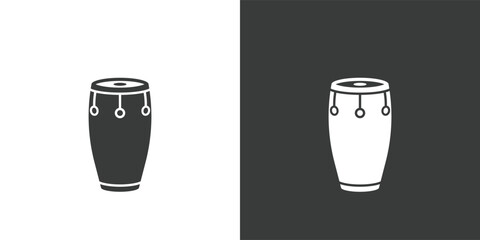 Conga drum flat web icon. Conga logo design. Percussion instrument simple conga drum sign silhouette icon invert color. Conga solid black icon vector design. Musical instruments concept - obrazy, fototapety, plakaty