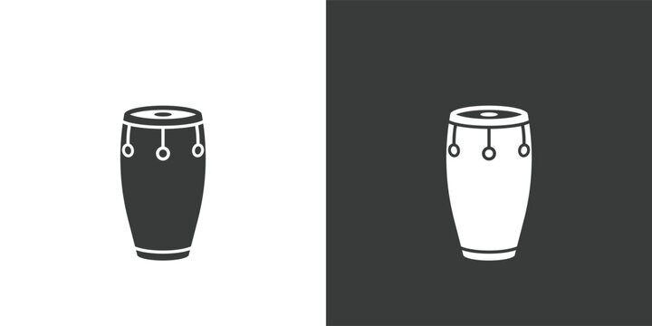 Conga drum flat web icon. Conga logo design. Percussion instrument simple conga drum sign silhouette icon invert color. Conga solid black icon vector design. Musical instruments concept