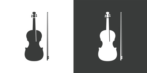 Violin flat web icon. Violin logo design. String instrument simple violin and bow sign silhouette icon with invert color. Violin solid black icon vector design. Musical instruments concept © Vinh