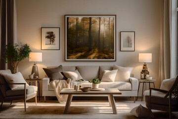 Obraz na płótnie Canvas Modern Tranquility in a Cozy Living Space – Generative AI
