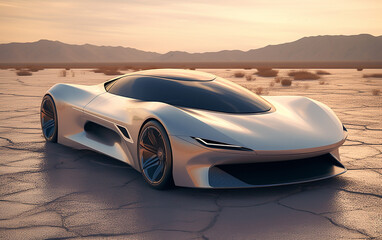 Future concept car, With its gorgeous, refined, and cutting-edge body design, this vehicle exemplifies a futuristic aesthetic presented in a minimalist style.   Generative AI