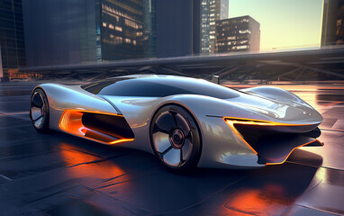 Future concept car, This vehicle's body design showcases a stunning combination of beauty, elegance, and a highly contemporary aesthetic, incorporating a futuristic form influenced by    Generative AI