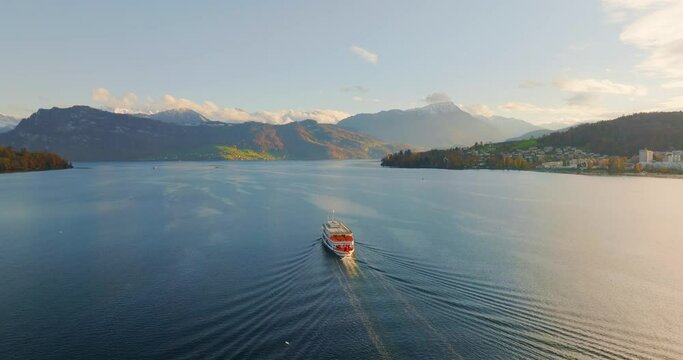 Tourist steamboat on Lake Lucerne, Switzerland - stock video 
