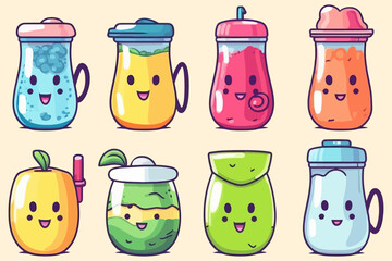 Vector Art, Set of Cute Kettle Character