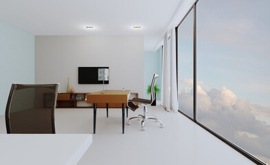 Modern office building interior. 3D rendering.