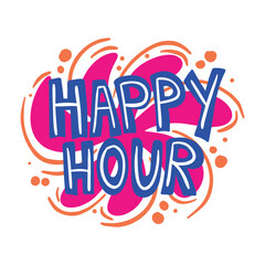 Comic Handlettering art Happy Hour ,good for graphic design resources, posters, pamflets, stickers, prints, books title, and more.