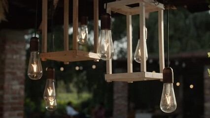 Wood light decorations summer garden party wedding plants brick walls