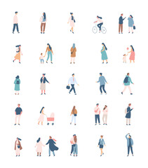 Different People flat vector silhouette bundle. Male and female flat faceless characters isolated on white background..