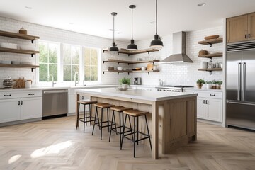 Bright, Spacious and Modern Farmhouse Style Kitchen Created with Generative AI