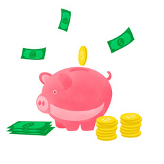 piggy bank and coins