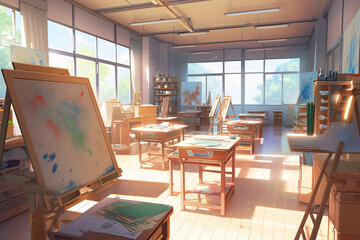 繊細で芸術的な学校や学園系背景のイラスト(AI generated image)
