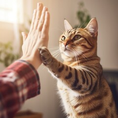 A Selective Focus on the Cute Cat's High-Five Paw,