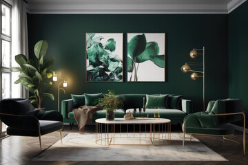 a 3d rendering of living room decor with plants, generative AI