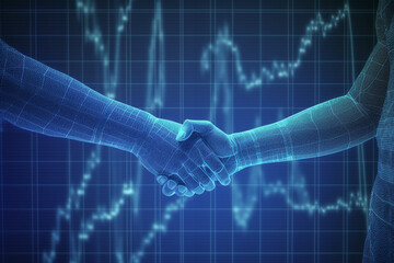 Stock market handshake in chart forex chart. Generative AI.