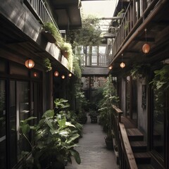 Home terrace, nature view  ,Generative AI