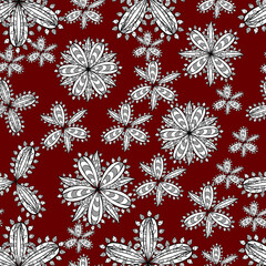 seamless pattern with white doodles flowers on colorful background