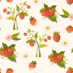 Strawberry seamless pattern. Repeating background with summer fruit.  Creative Scandinavian children texture for fabric, packaging, textiles, wallpaper, clothing. Vector illustration