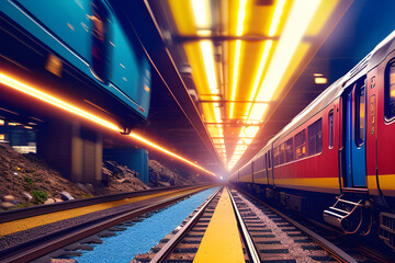 Night time view of a train. (AI-generated fictional illustration)