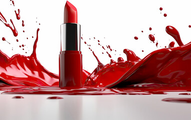 Red lipstic in a splash of red color. Generative Ai