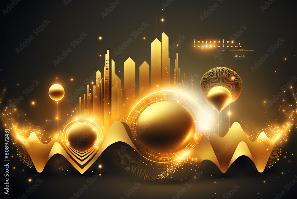 Poster Technology abstract with shiny data wave flow. Science concept with glowing wires connected on futuristic background. Generated AI.