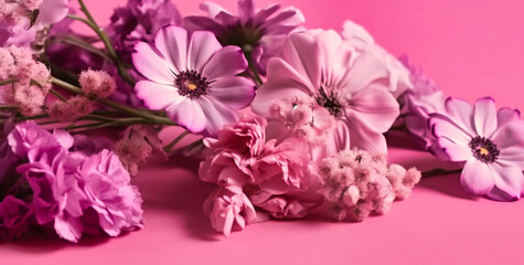 Fototapeta premium a pink sheet of pink and white flowers on a pink background