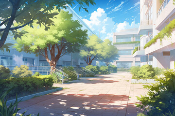繊細で芸術的な学校や学園系背景のイラスト(AI generated image)