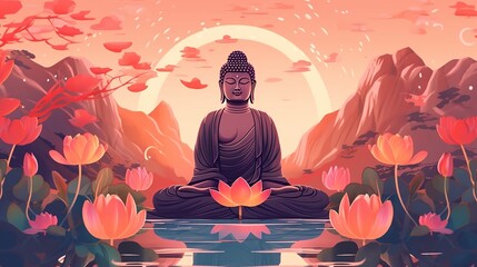 Illustation for happy vesak day, buddha images, Generative Ai