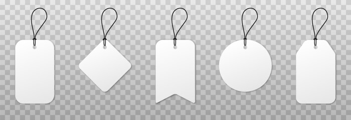 Vector empty price tags. White price tags png. Template of price tags, labels, tags png. Paper discounts on an isolated transparent background.