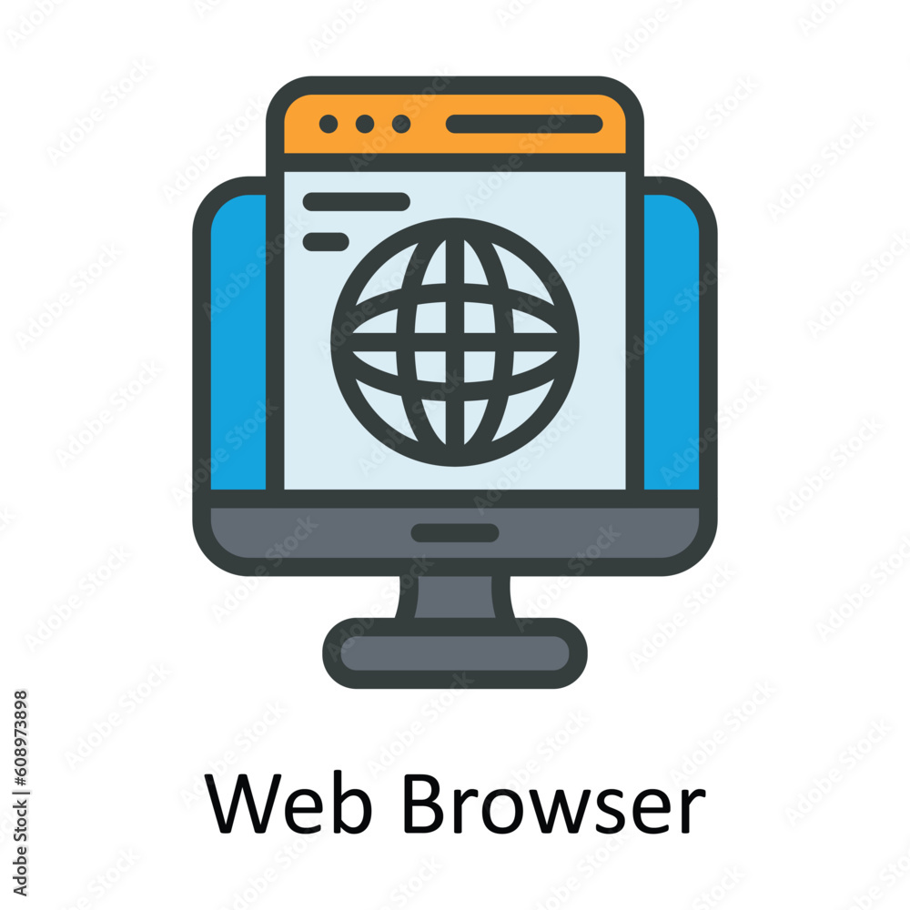 Poster web browser vector fill outline icon design illustration. digital marketing symbol on white backgrou