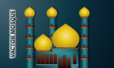 Vector gradient mosques and minarets and golden color domes and Islamic buildings and religious places of worship
