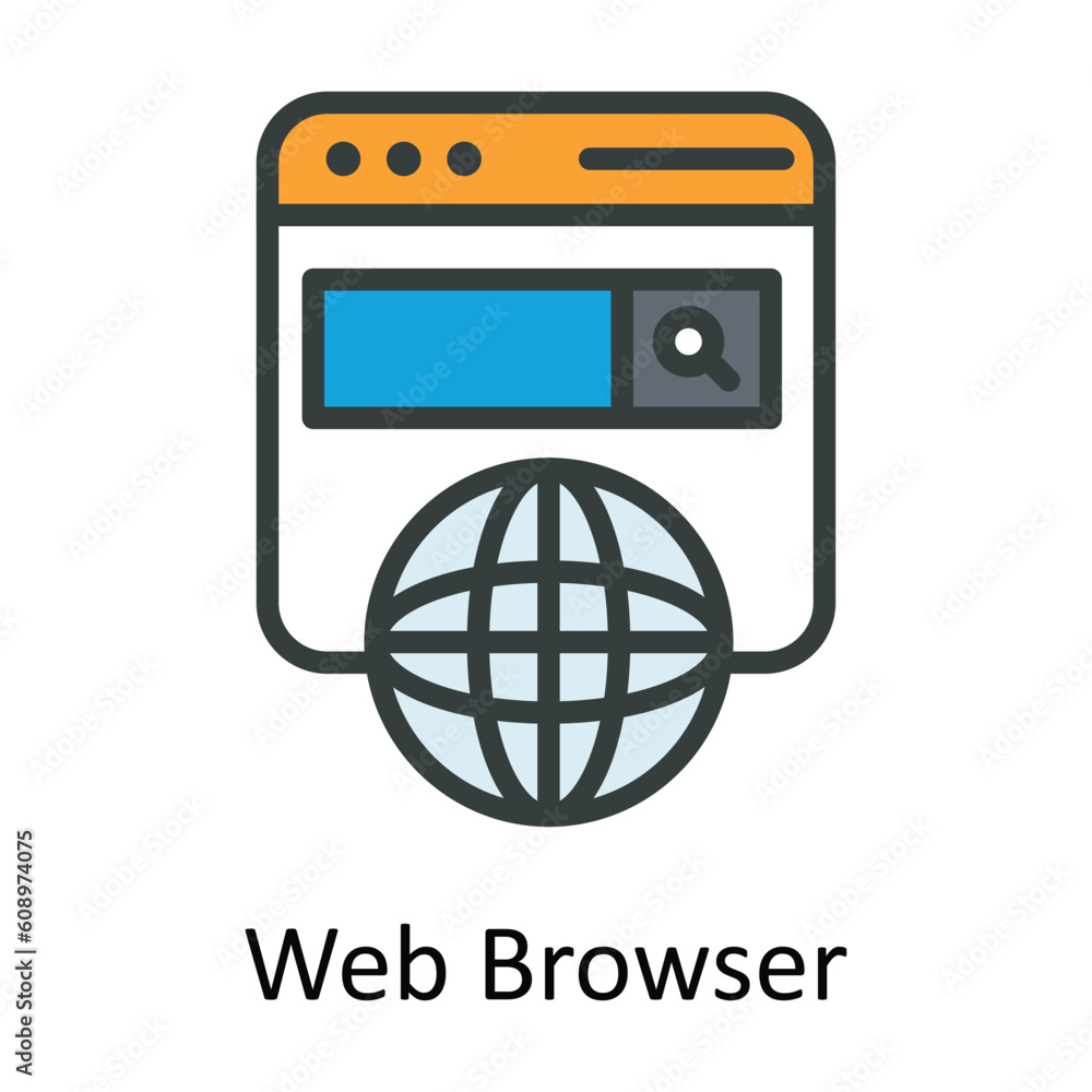 Poster web browser vector fill outline icon design illustration. digital marketing symbol on white backgrou