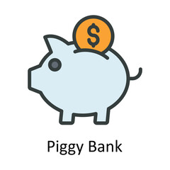 Piggy Bank Vector  Fill outline Icon Design illustration. Digital Marketing  Symbol on White background EPS 10 File