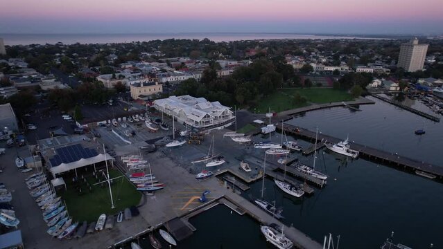Aerial orbit around luxurious hotel Aligned Corporate Residences in Williamstown