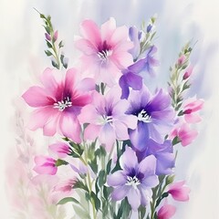 Watercolor bouquet of flowers in pastel tones. Hand-drawn illustration.