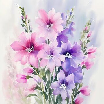 Watercolor bouquet of flowers in pastel tones. Hand-drawn illustration.