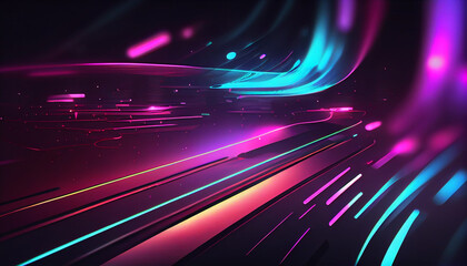 abstract futuristic background with pink purple blue  glowing neon moving high speed wave lines. Data transfer concept wallpaper. Ai generated image