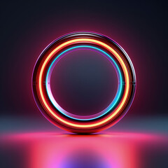 Abstract neon cyberpunk circle frame on dark background made with Generative AI