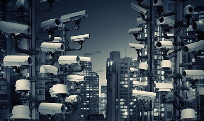CCTV cameras keep an eye on city safety and security. Creating using generative AI tools